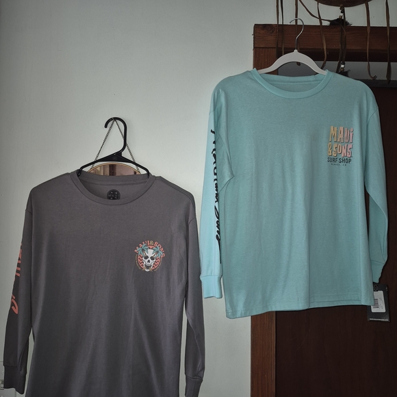 Maui and Sons Charcoal and Aqua Long Sleeve Tees - Picture 1 of 7